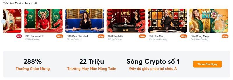 những trò cá cược hay nhất tại live casino bk8