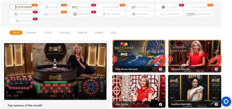 sảnh sòng bài trực tuyến - live casino tại bk8